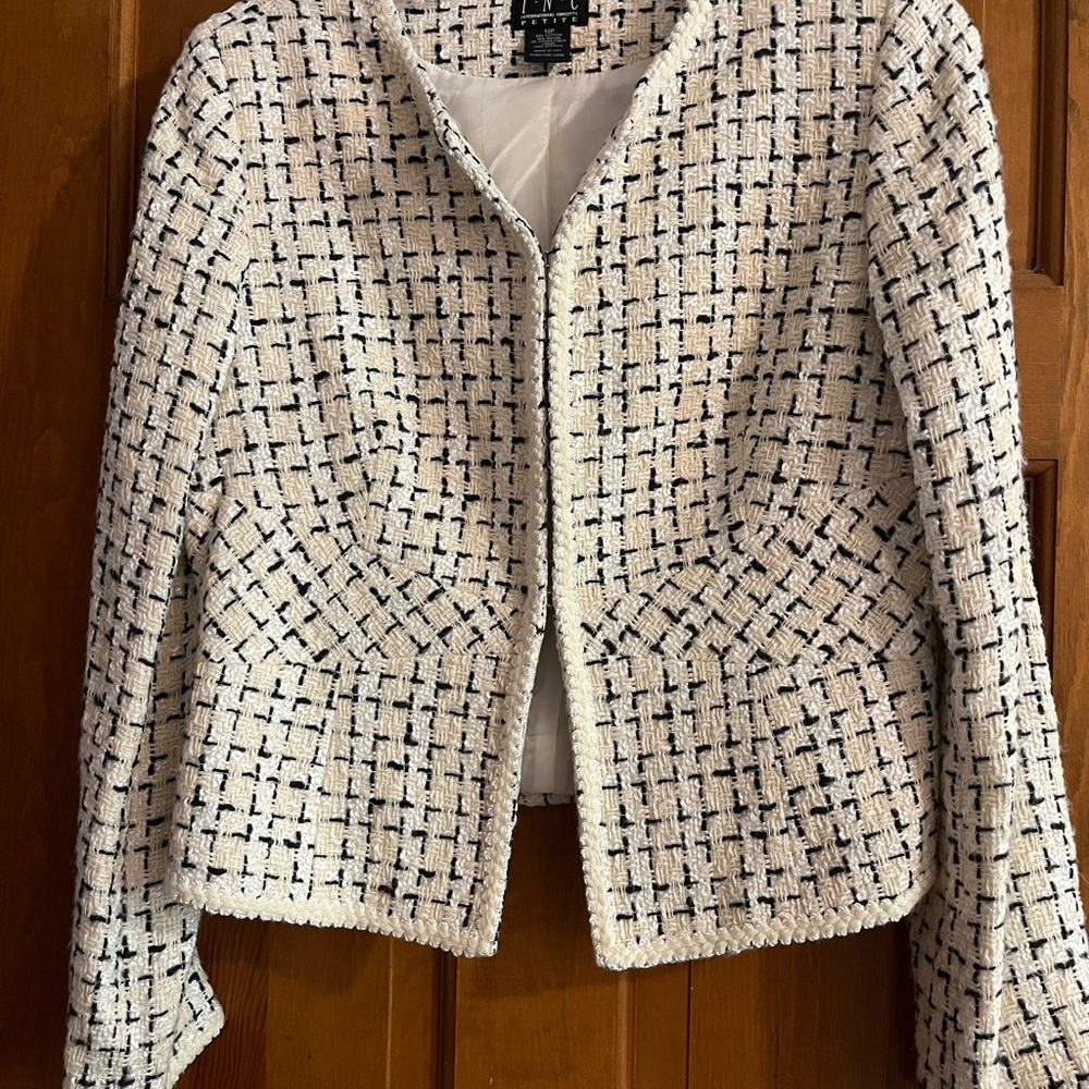 INC International Concepts Cream and Black Tweed Blazer